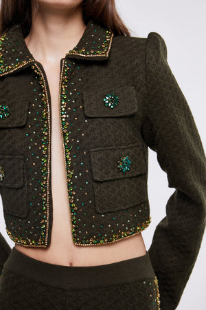 Embellished Structured Jacket in Olive