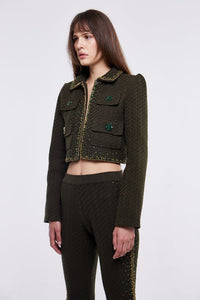 Embellished Structured Jacket in Olive