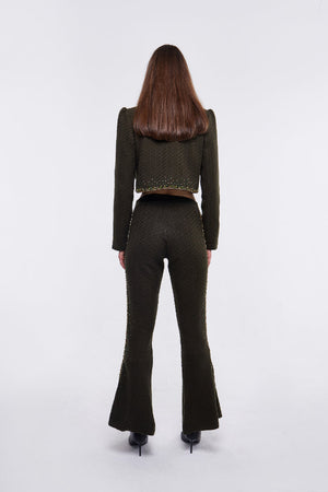 Embellished Structured Pants in Olive