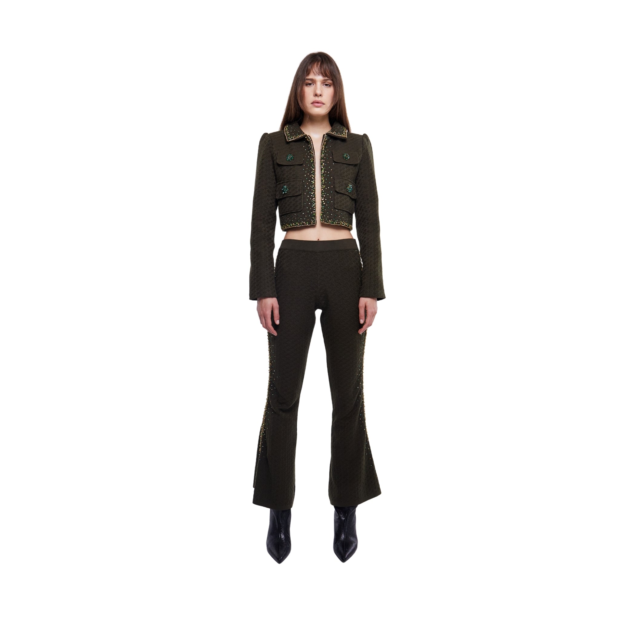 Embellished Structured Jacket in Olive