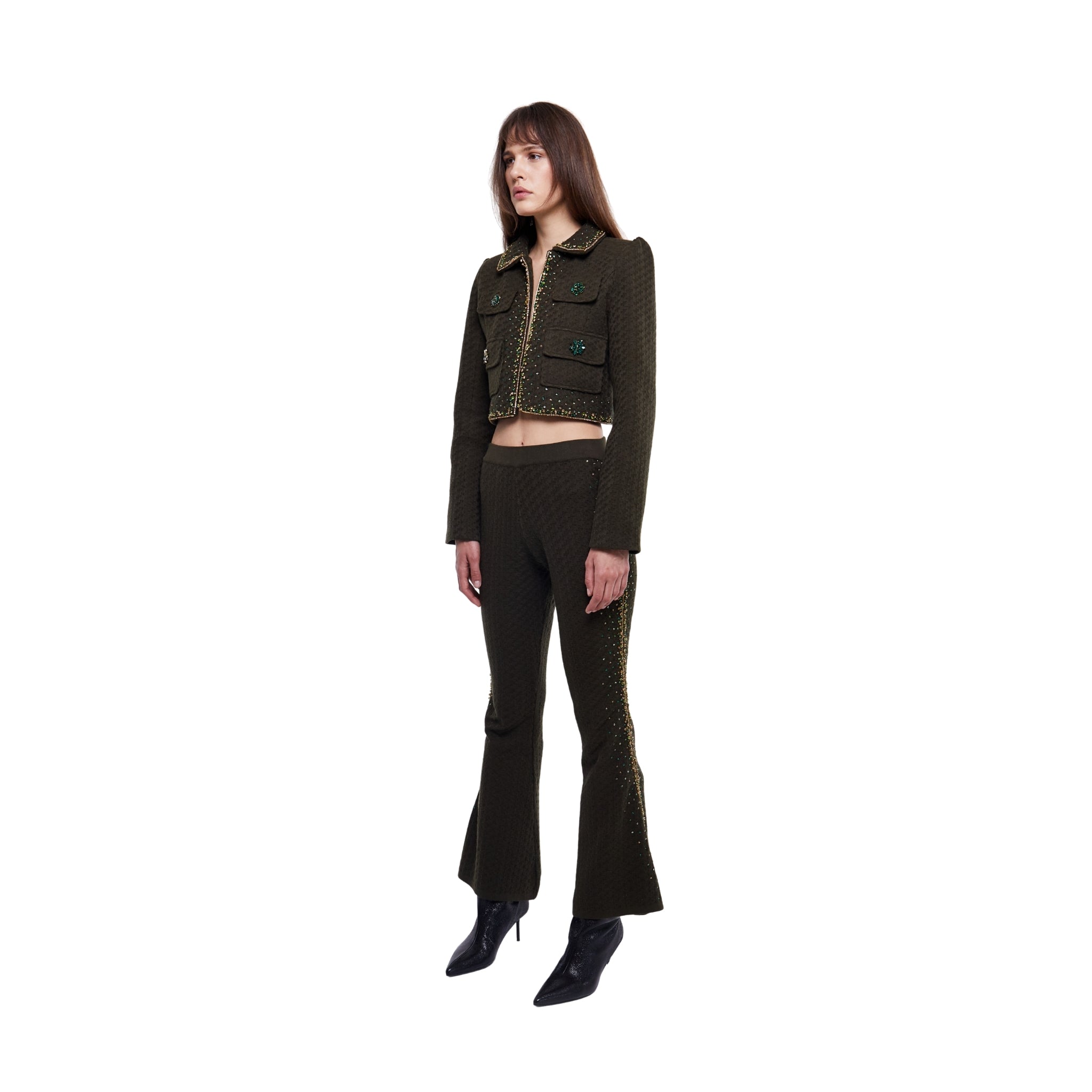 Embellished Structured Jacket in Olive