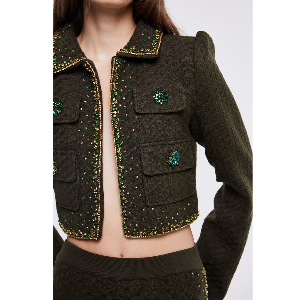 Embellished Structured Jacket in Olive