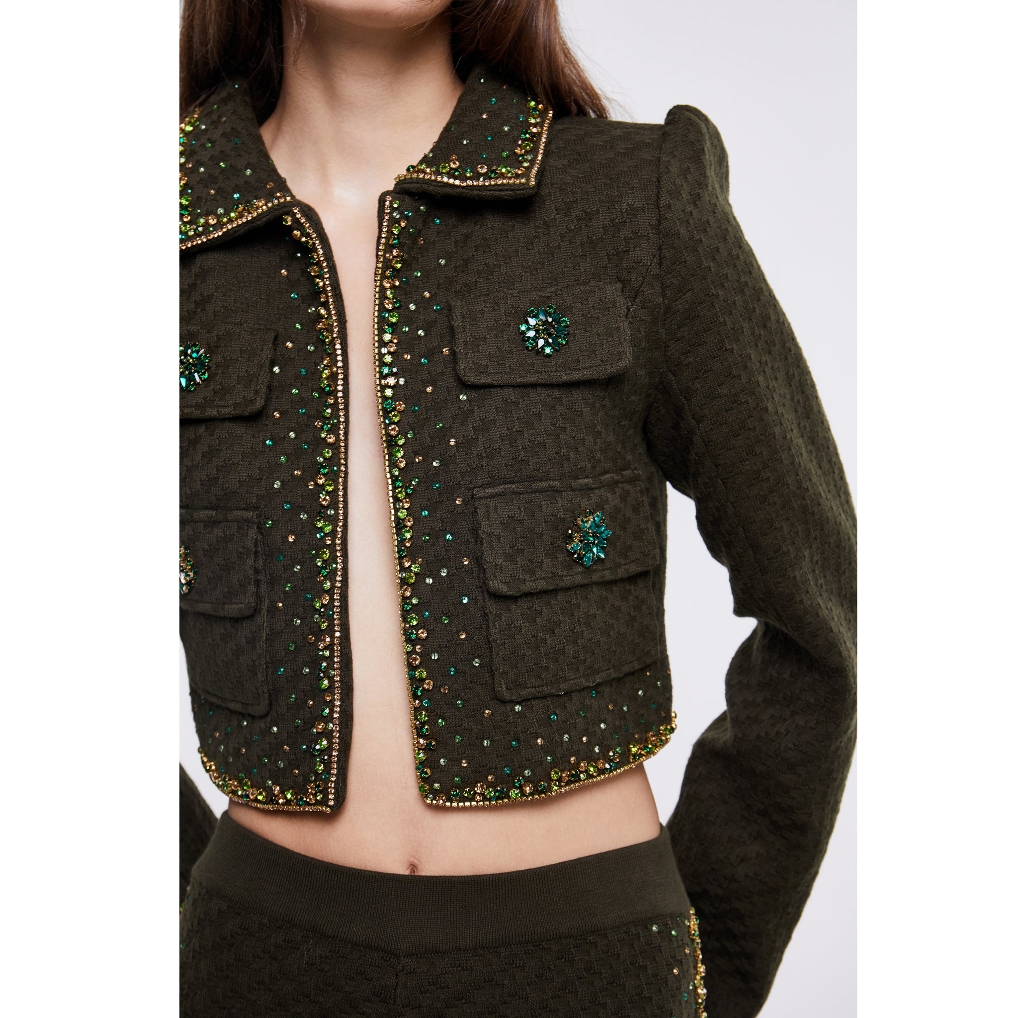 Embellished Structured Jacket in Olive