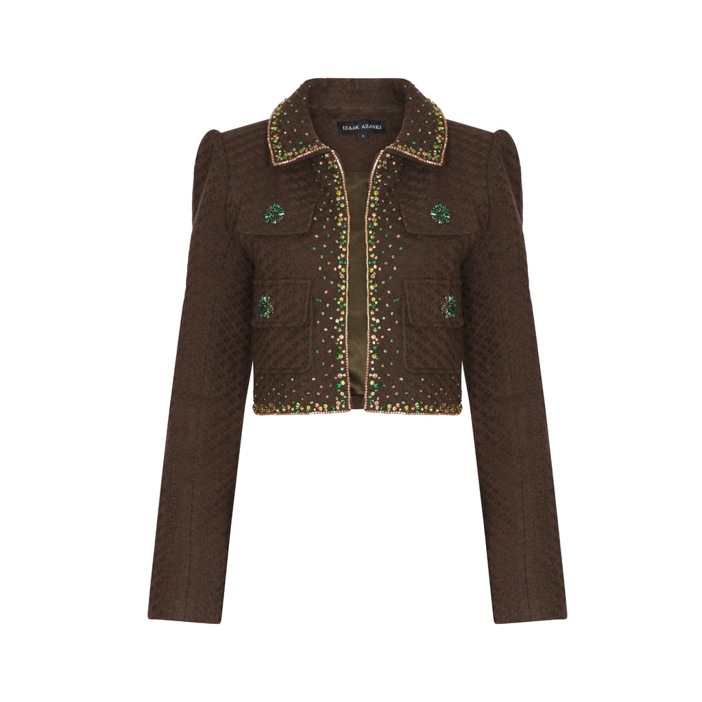 Embellished Structured Jacket in Olive