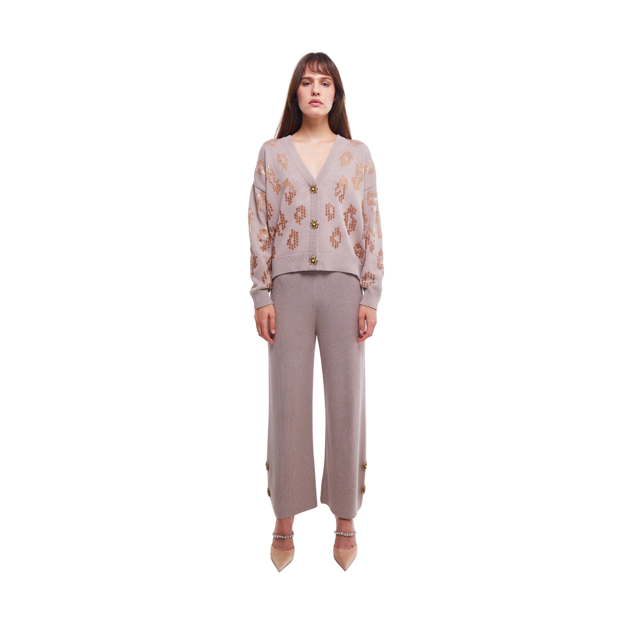 Embellished Cardigan in Light Stone