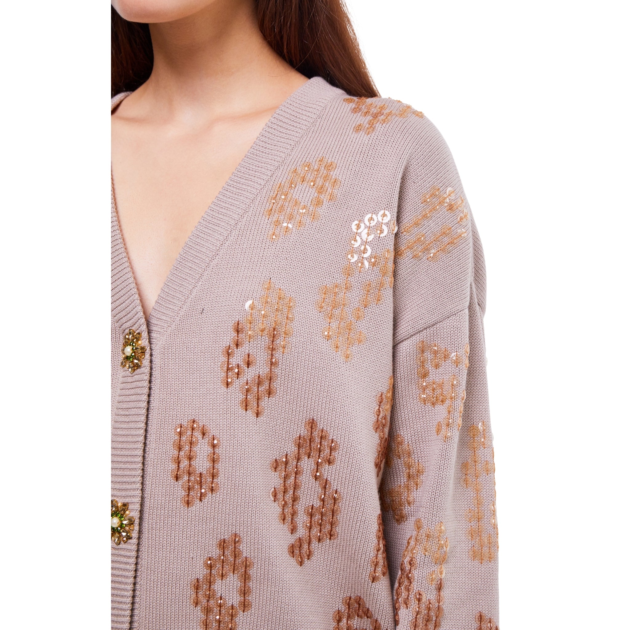 Embellished Cardigan in Light Stone