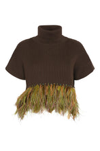 Load image into Gallery viewer, Feather Trim Crop Top in Olive
