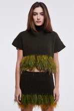 Load image into Gallery viewer, Feather Trim Mini Skirt in Olive
