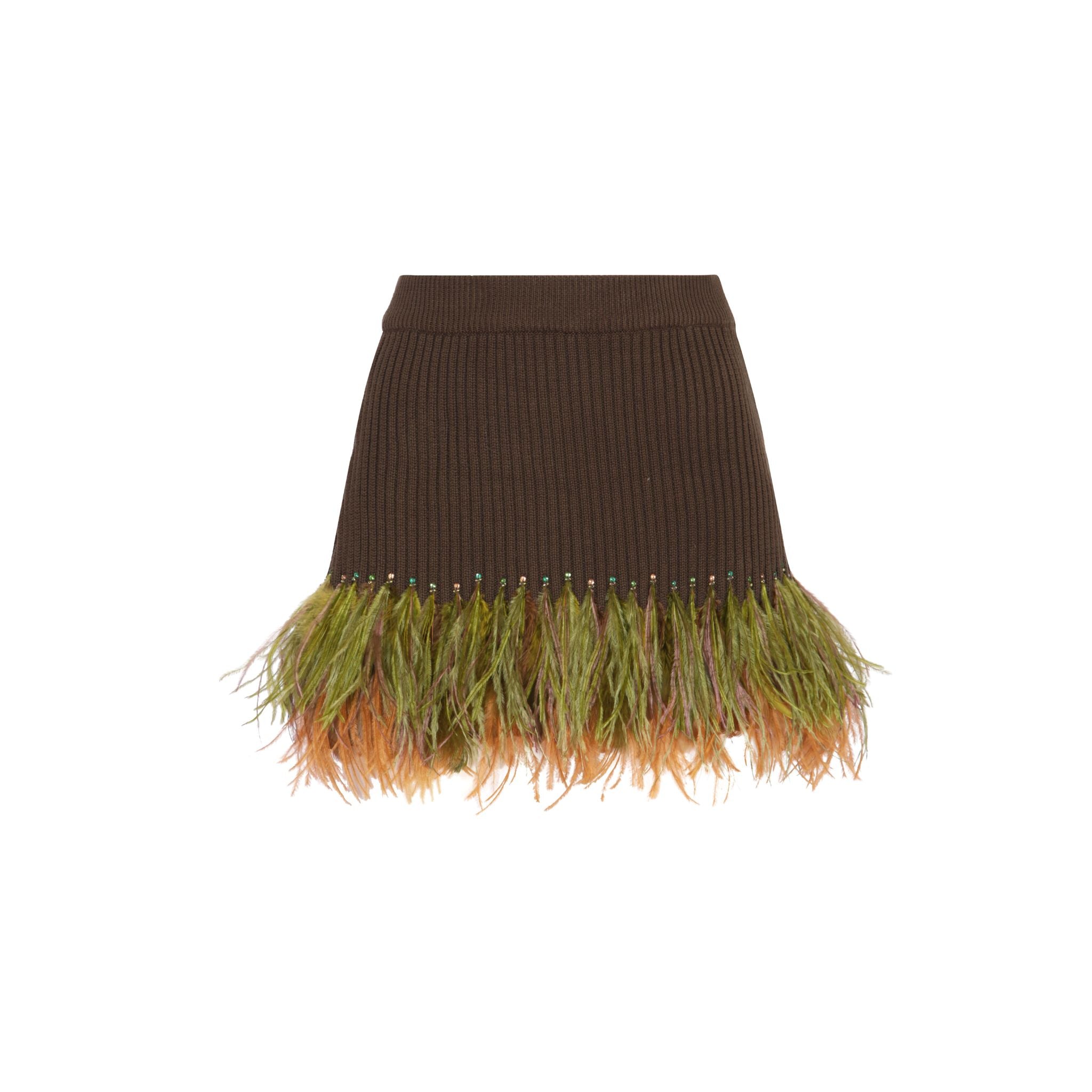 Feather Trim Mini Skirt in Olive