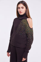 Load image into Gallery viewer, Embellished Cut Out Chunky Polo Neck Sweater in Chestnut

