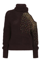 Load image into Gallery viewer, Embellished Cut Out Chunky Polo Neck Sweater in Chestnut
