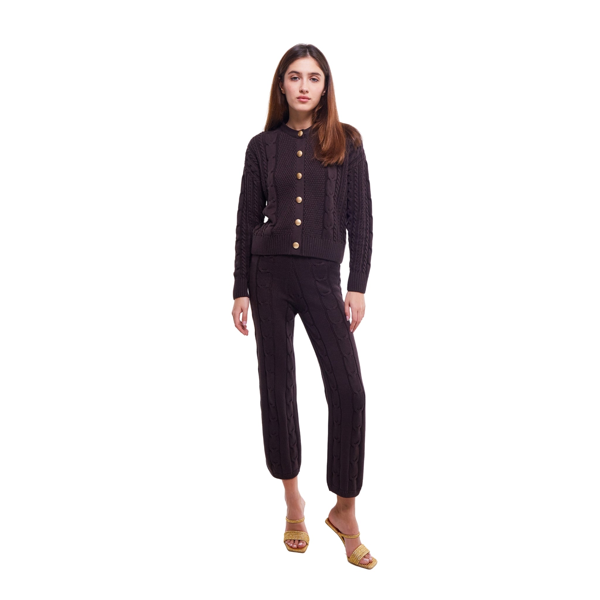 Cable Knit Pants in Chestnut