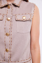Load image into Gallery viewer, Light Stone Sleeveless Collared Waistcoat with Pocket Detail and Embellishment
