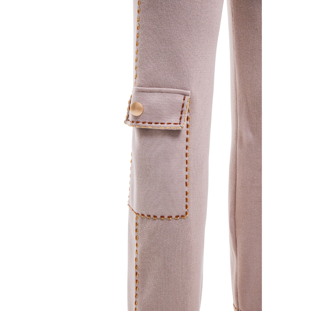 Straight Leg Pants with Embellishment in Light Stone