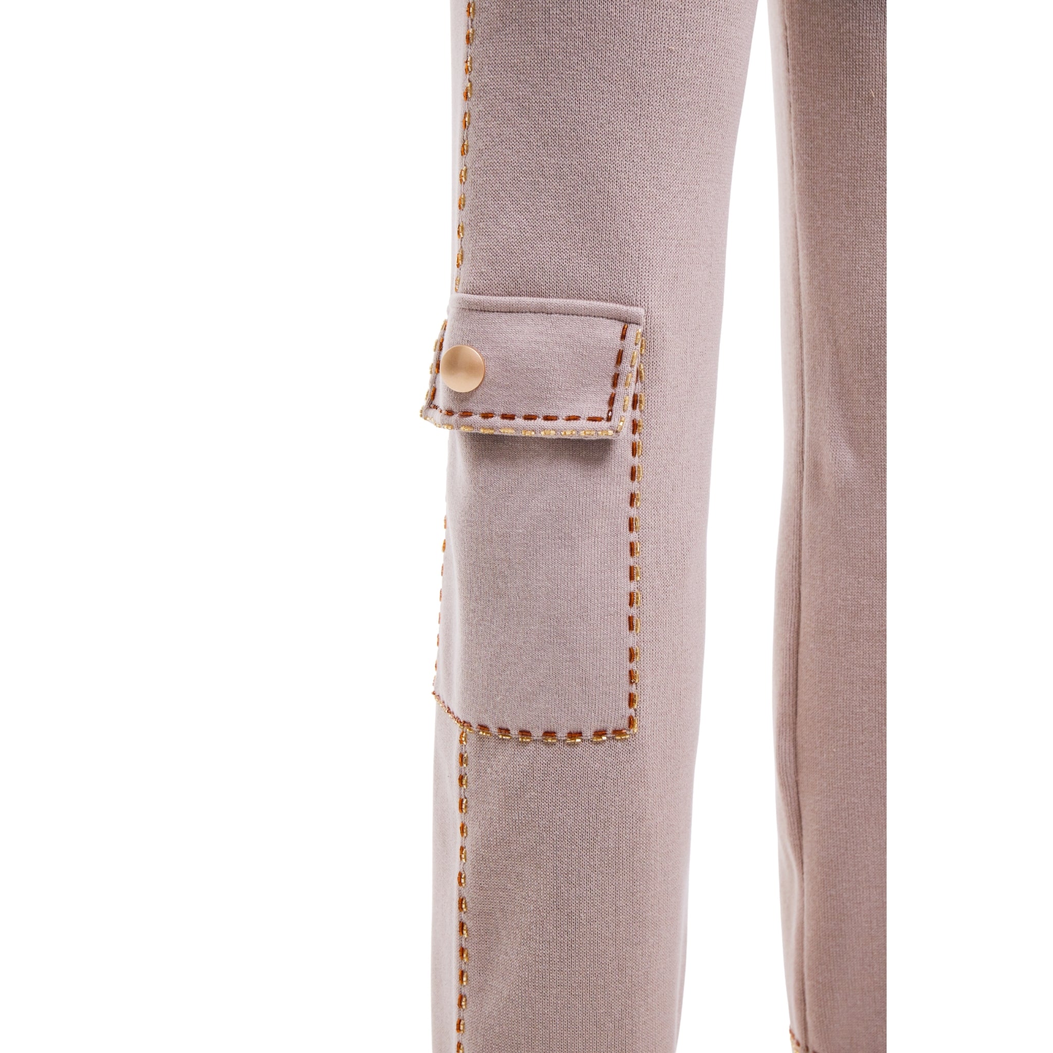 Straight Leg Pants with Embellishment in Light Stone