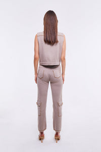 Straight Leg Pants with Embellishment in Light Stone