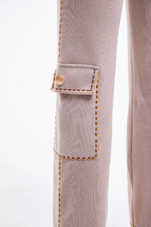 Straight Leg Pants with Embellishment in Light Stone