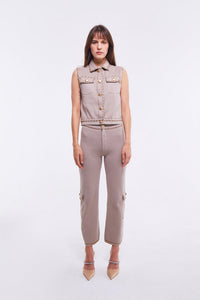 Straight Leg Pants with Embellishment in Light Stone