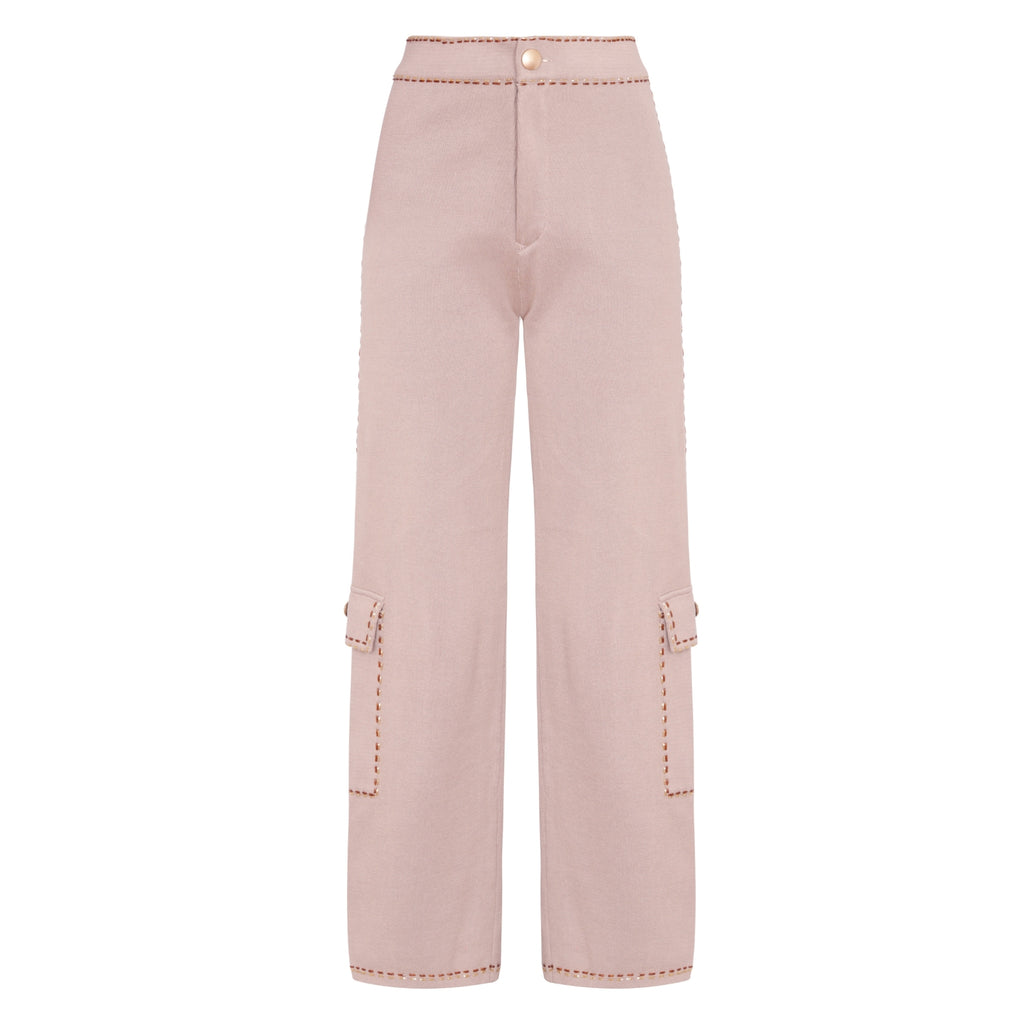 Straight Leg Pants with Embellishment in Light Stone