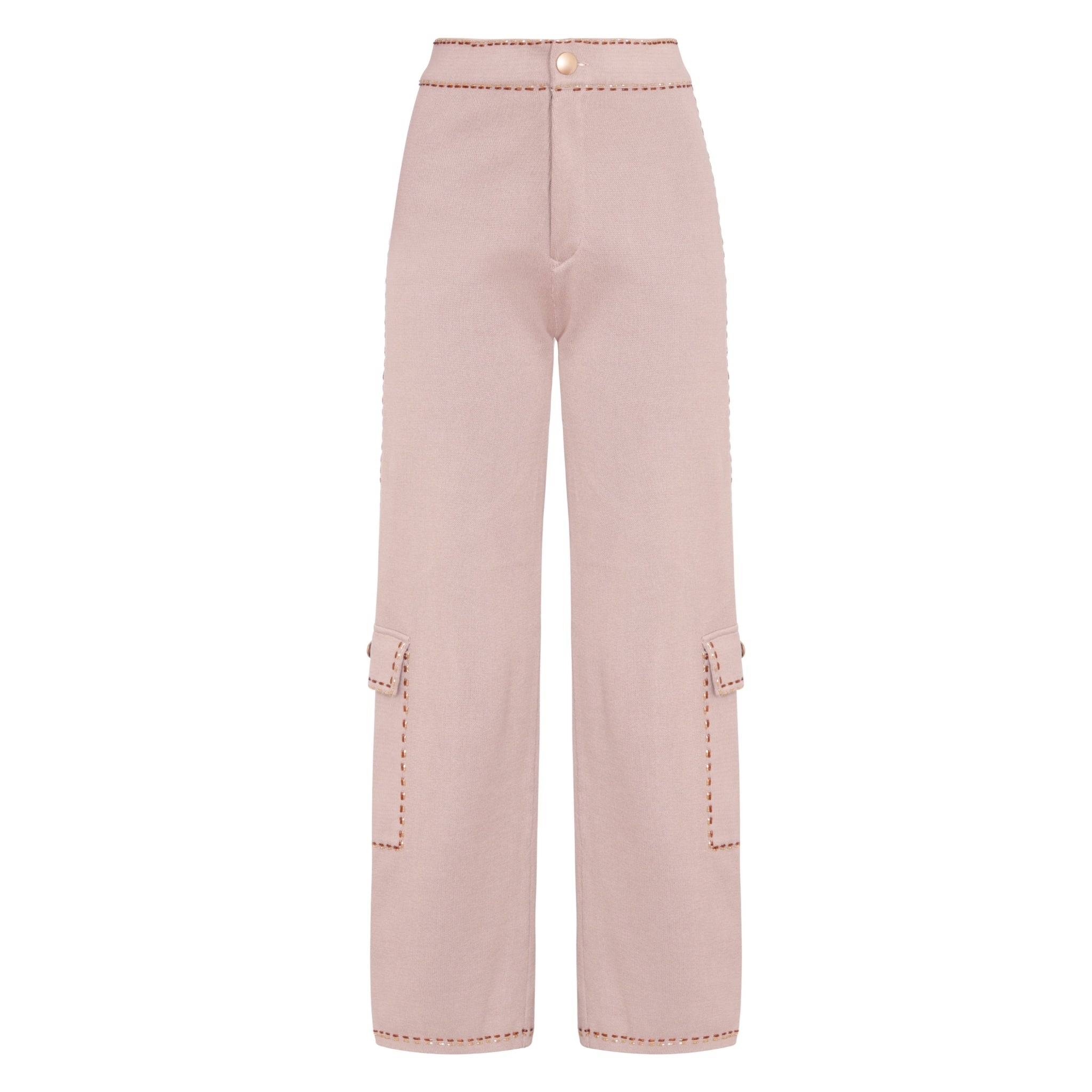 Straight Leg Pants with Embellishment in Light Stone