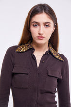 Load image into Gallery viewer, Fitted Shirt with Embellished Collar in Chestnut
