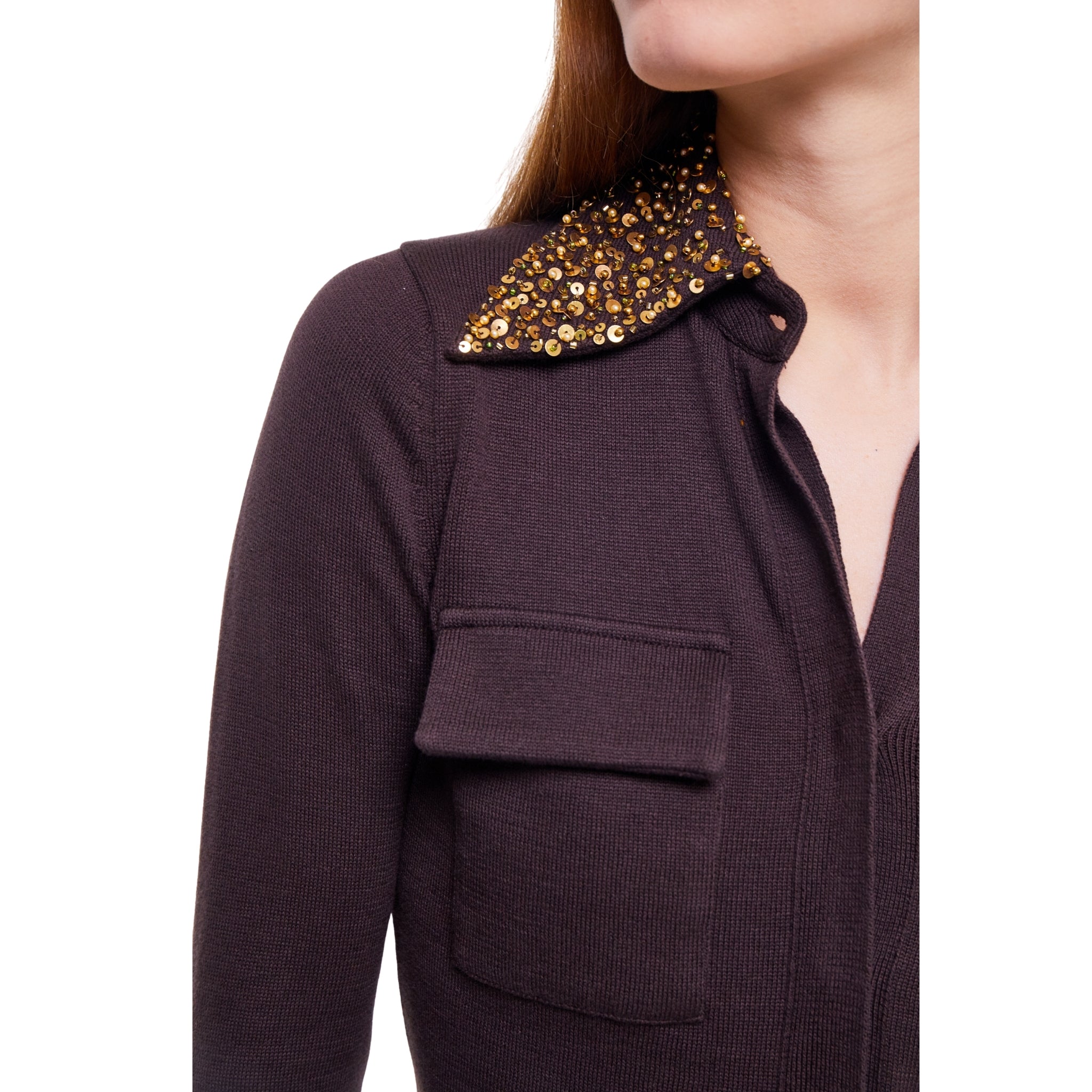 Fitted Shirt with Embellished Collar in Chestnut