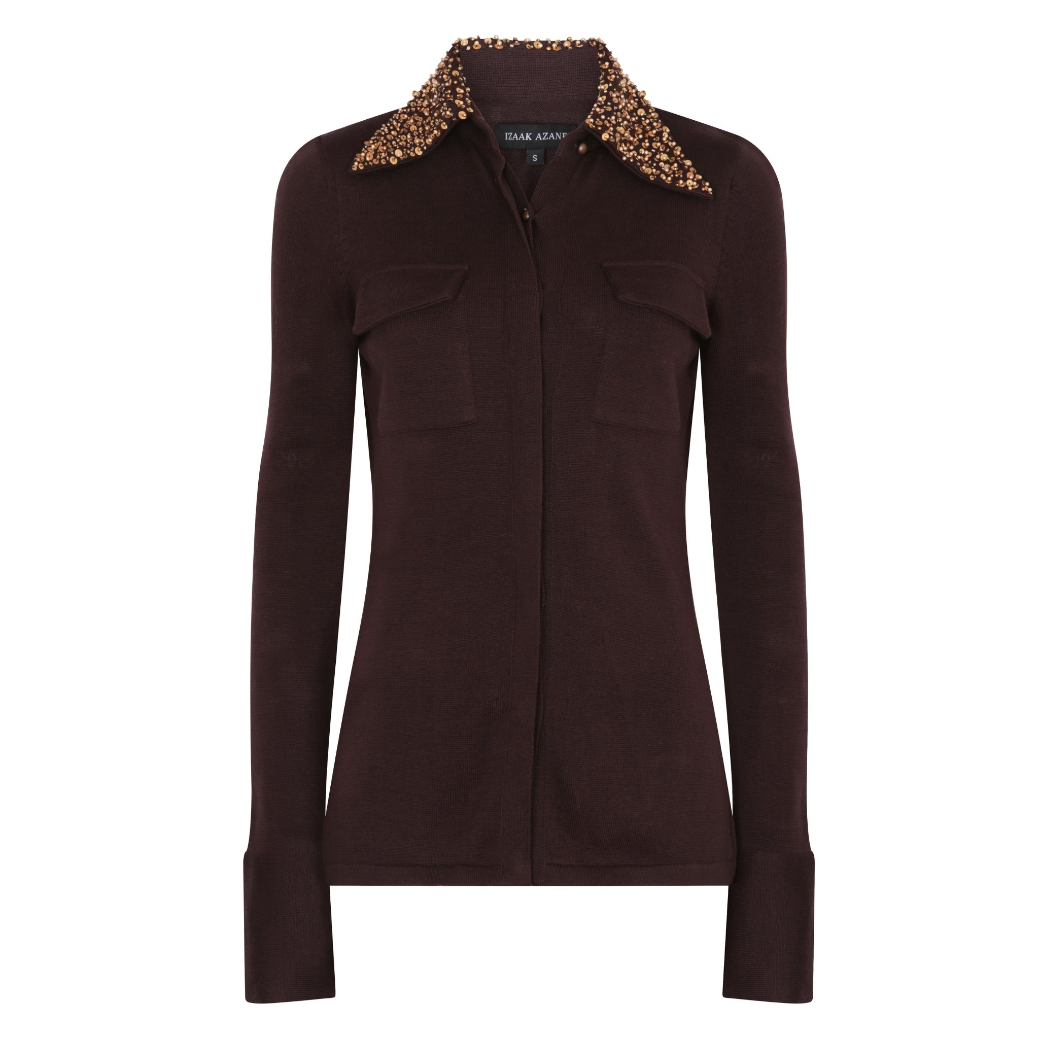 Fitted Shirt with Embellished Collar in Chestnut
