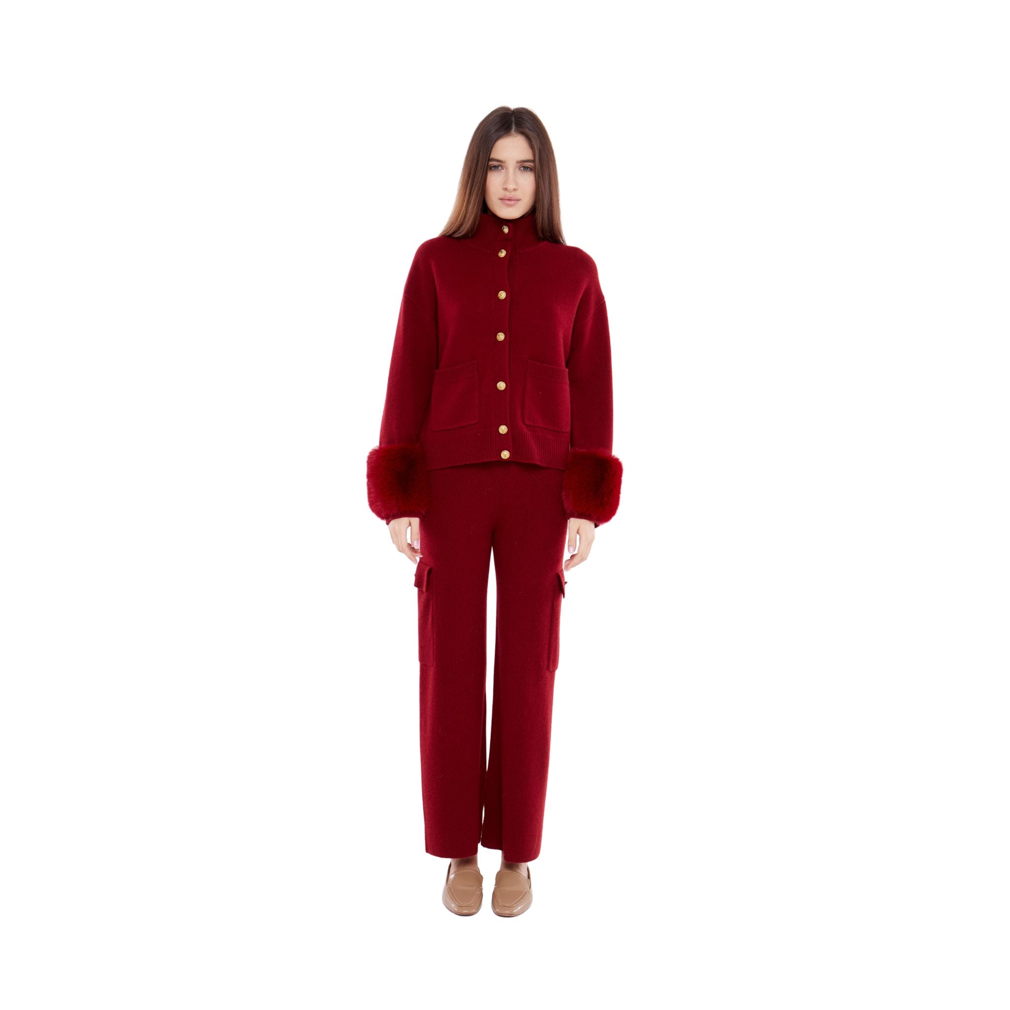 Faux Cuff Cardigan in Crimson