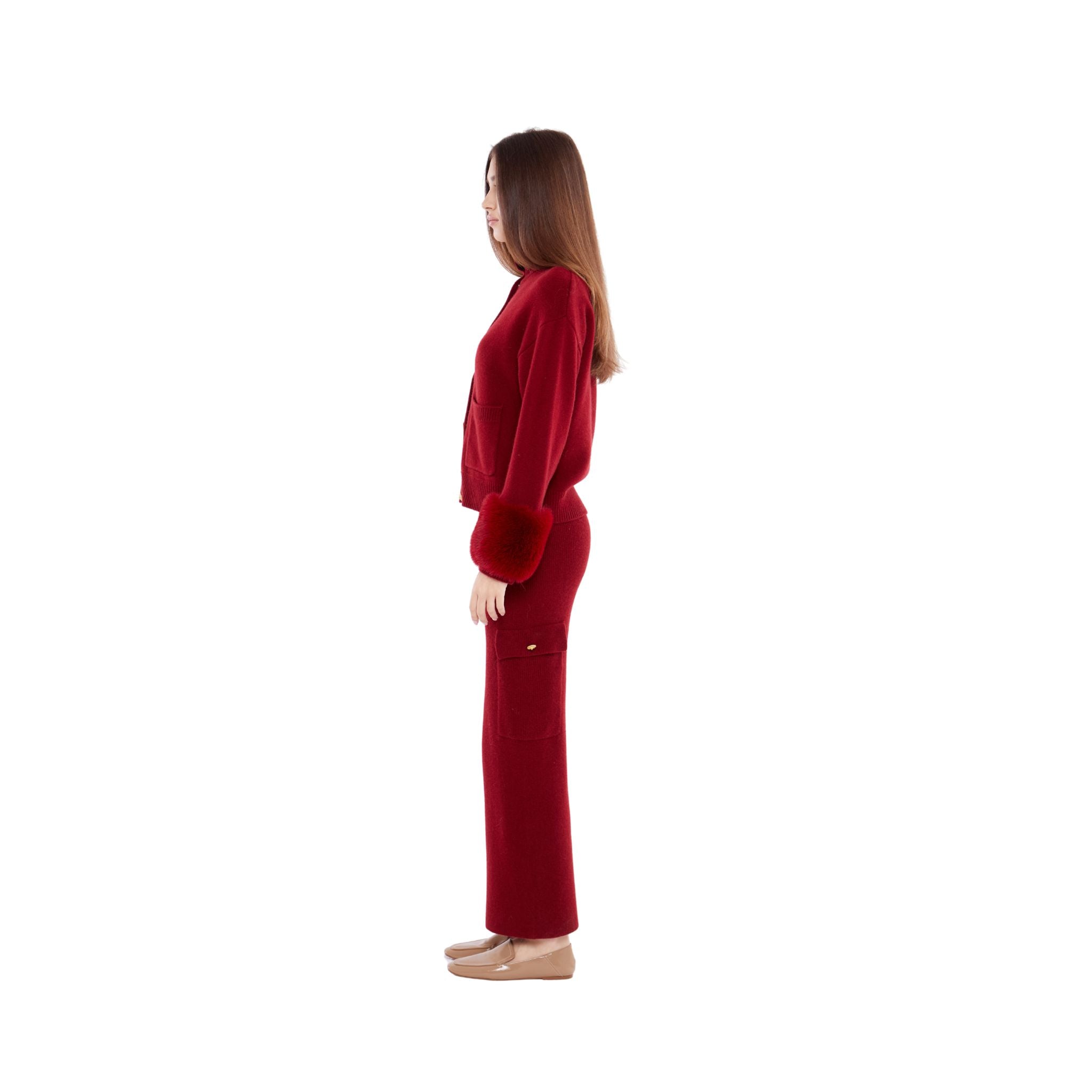 Faux Cuff Cardigan in Crimson