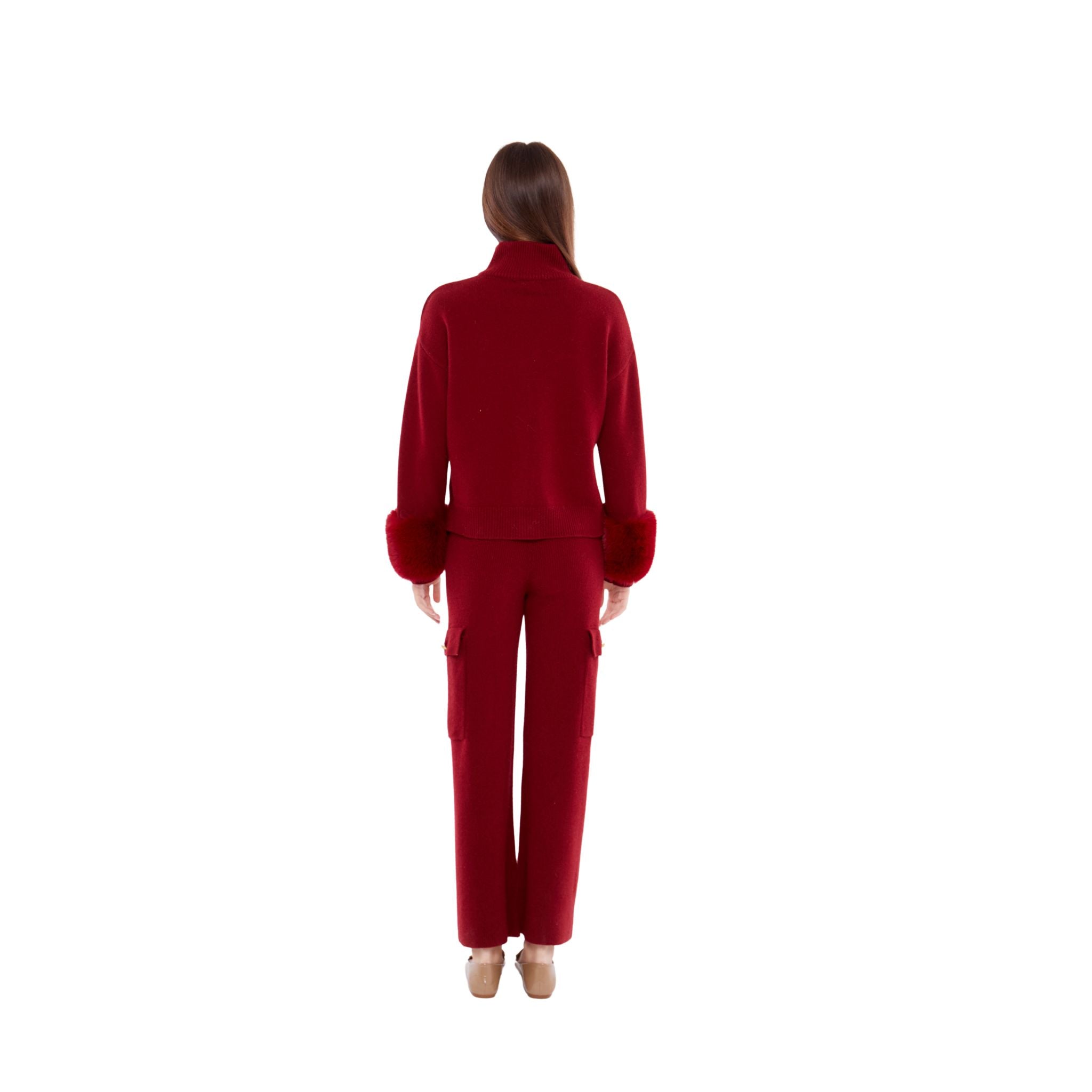 Faux Cuff Cardigan in Crimson