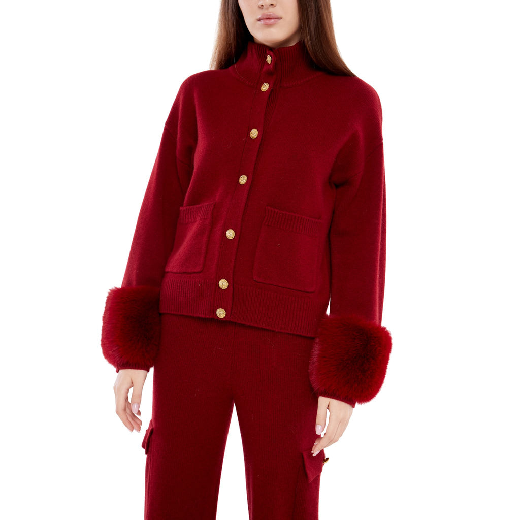 Faux Cuff Cardigan in Crimson