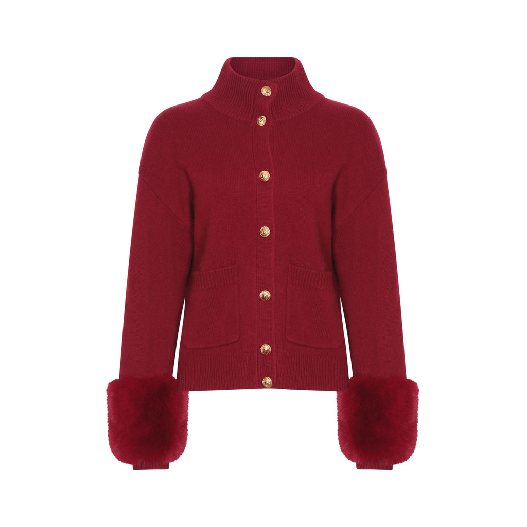 Faux Cuff Cardigan in Crimson