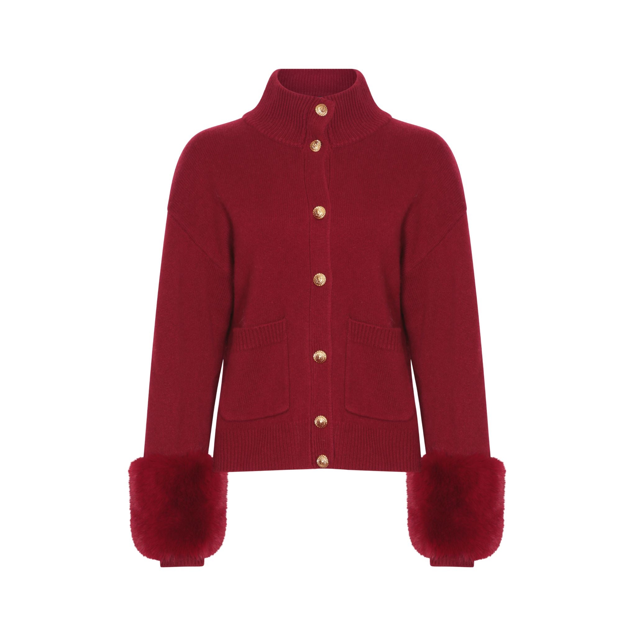 Faux Cuff Cardigan in Crimson