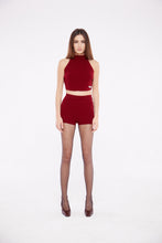 Load image into Gallery viewer, Ribbed Cropped Halter Top in Crimson
