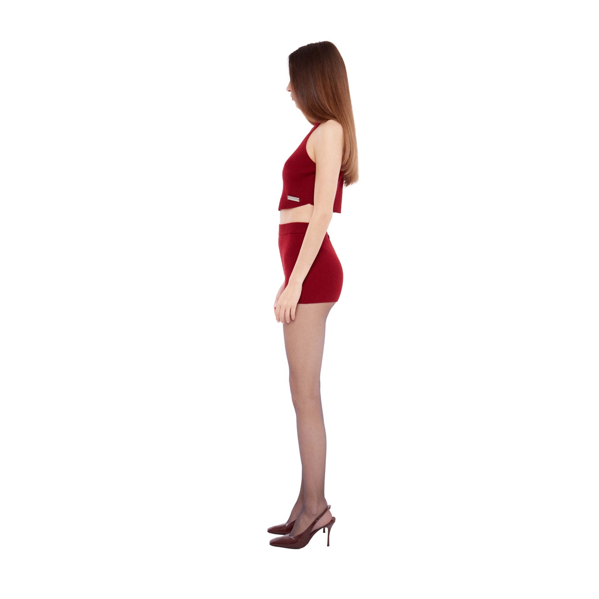Ribbed Cropped Halter Top in Crimson