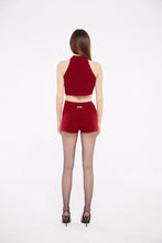 Load image into Gallery viewer, Ribbed Cropped Halter Top in Crimson
