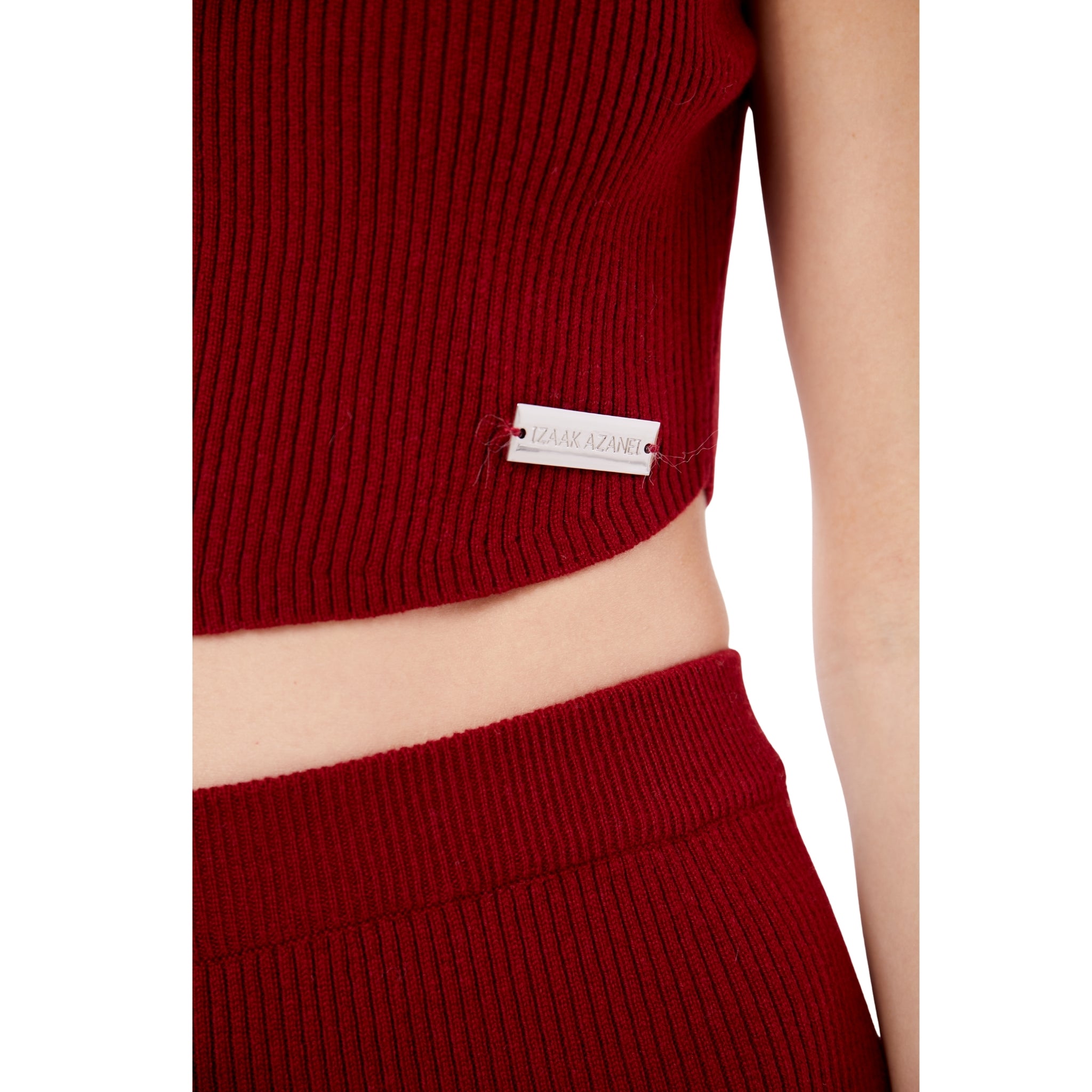 Ribbed Cropped Halter Top in Crimson