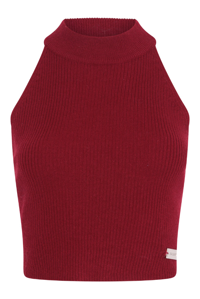 Ribbed Cropped Halter Top in Crimson