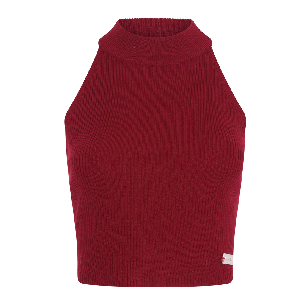 Ribbed Cropped Halter Top in Crimson