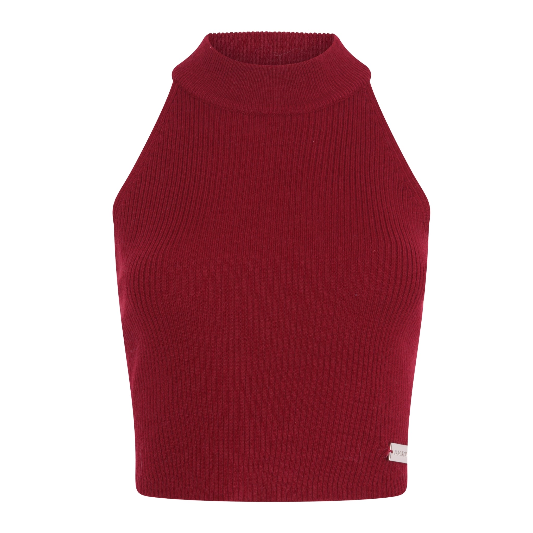 Ribbed Cropped Halter Top in Crimson
