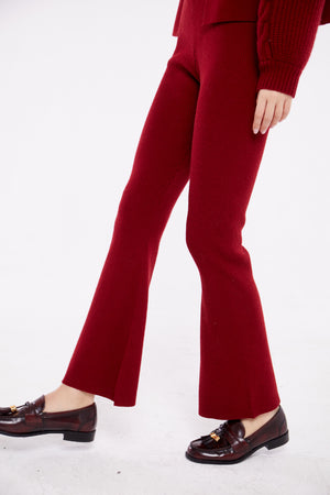 Ribbed Flared Pants in Crimson