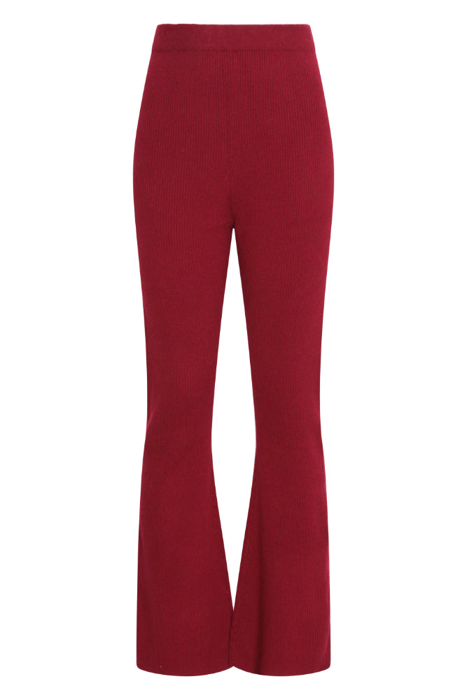 Ribbed Flared Pants in Crimson