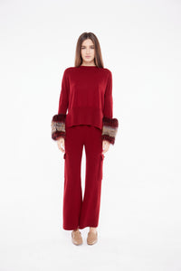 Crimson Round Neck Sweater with Cuffs