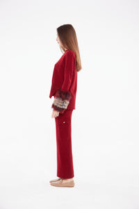 Crimson Round Neck Sweater with Cuffs