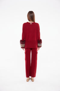 Crimson Round Neck Sweater with Cuffs