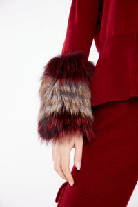 Crimson Round Neck Sweater with Cuffs