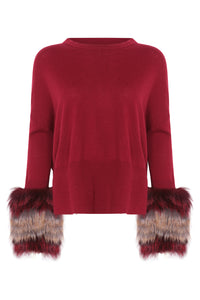 Crimson Round Neck Sweater with Cuffs