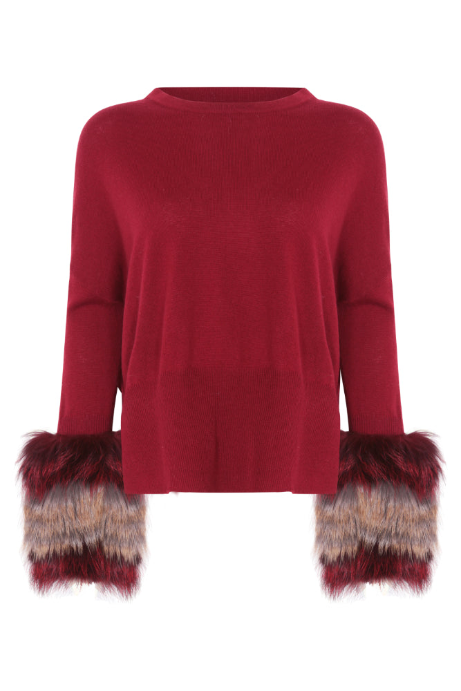 Crimson Round Neck Sweater with Cuffs