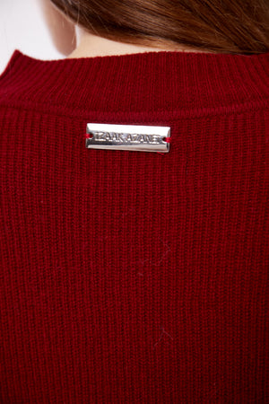 Tie Detailed Cuff  Sweater in Crimson