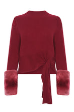 Load image into Gallery viewer, Tie Detailed Cuff  Sweater in Crimson
